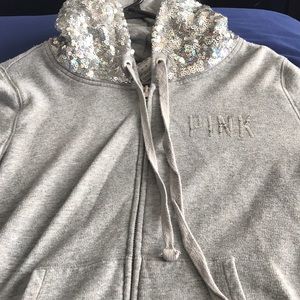 Grey sequined hood zip hoodie